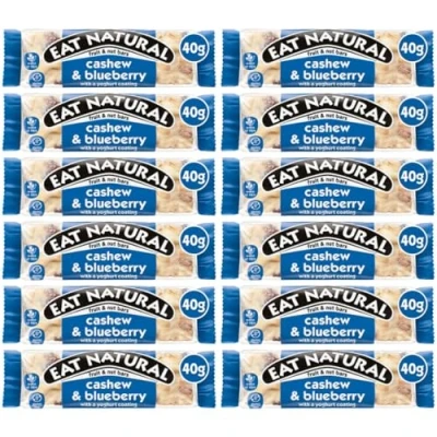 Image of Eat Natural Fruit and Nut bars protein Full case Flavours 12x40g Gluten free, source of fibre, Yoghurt coating, berries, peanut (Cashew &amp; Blueberry with Coating)