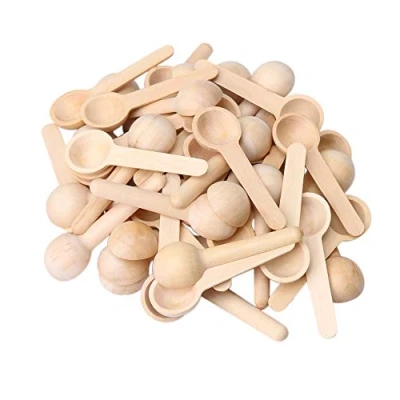 Image of BQLZR 7.5x2.4x1.3cm Small Round Wooden Kitchen Spoons for Salt Seasoning Honey Coffee Spoon Pack of 50