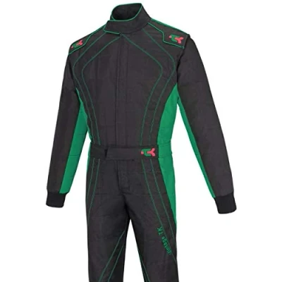 Image of TK Adult Kart Suit/Race/Rally One Piece Cordura Karting Suit (Black &amp; Green, S)