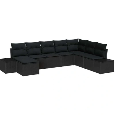 Image of vidaXL 8 Piece Garden Sofa Set with Cushions, Black Poly Rattan.