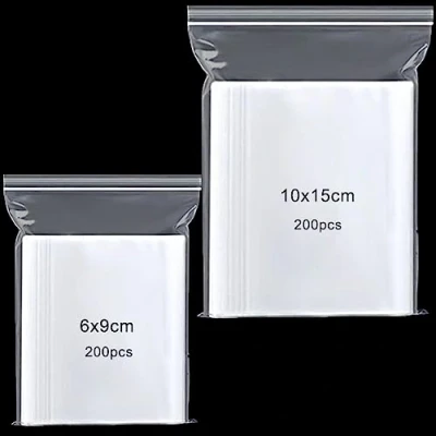 Image of 400pcs Grip Seal Bags, 6x9+10x15cm Resealable Zip Lock Clear Plastic Reusable Polythene Pouches, Sealable Storage Baggies for small items