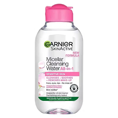 Image of Garnier Micellar Water Facial Cleanser For Sensitive Skin, Travel Size 100ml