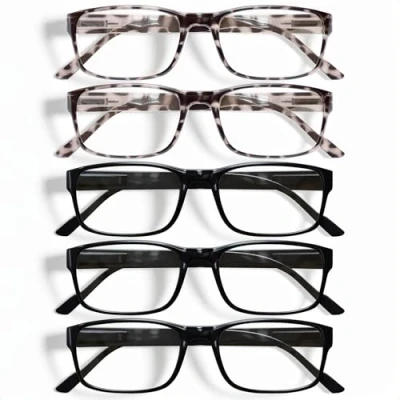 Image of Gaoye 5 Pack Reading Glasses Blue Light Blocking,Spring Hinge Readers for Women Men Anti Glare Filter Lightweight Eyeglasses (3 Black + 2 Leopard, 2.25)