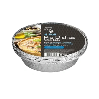 Image of HOMESHOPA Aluminum Foil Pie Pan, 4 Pack Disposable Round Flan Trays with Paper Lids, Durable Baking Dishes for Pie, Fruit Tarts, Quiche, Food Storage Takeaway Containeres, Oven &amp; Freezer Safe