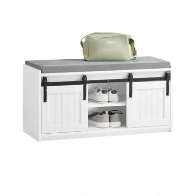 Image of SoBuy Hallway Shoe Bench Cabinet Rack with 2 Sliding Doors and Seat Cushion White W90 x D35 H46cm FSR133 K W