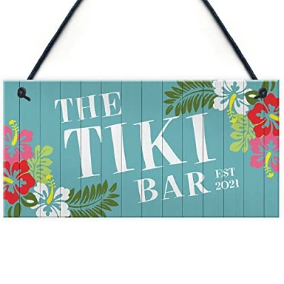Image of RED OCEAN Novelty Tiki Bar Sign For Garden Summerhouse Hanging Wall Plaque Alcohol Gift