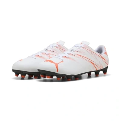 Image of PUMA ATTACANTO FG/AG JR Soccer Shoe, White Glowing RED, 2 UK