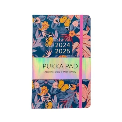 Image of Pukka Pad 2024 2025 Academic Diary Soft Cover Planner Dated August To July with Yearly and Monthly Layouts Lined Pages, Overviews, Goals, Important Dates, Do Lists, Blue