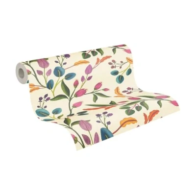 Image of Livingwalls Anna D&#039;Andrea Non Woven Wallpaper Floral 10,05 m x 0,53 Cream, Green, Purple, Blue Plain 782111
