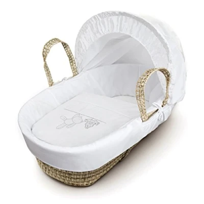 Image of ELEGANT BABY White Teddy Wash Day Palm Moses Basket Bedding Set Dressing Cover and Hood Only with Padded Liner (Basket &amp; Fittings not Included)