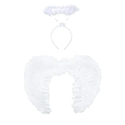 Image of Fvomye White Angel Fairy Wings and Halo Headband for Theme Party Halloween Fancy Dress Costume (White)
