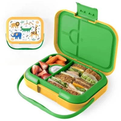 Image of BOZ Bento Box for Kids Lunch Toddler Daycare Leak Proof 4 Compartments Container Dishwasher Safe (Safari)