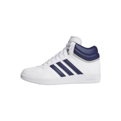 Image of adidas Unisex Hoops 4.0 MID Shoes, FTWR White/Dark Blue/Grey Two, 10.5 UK