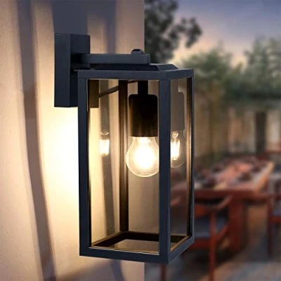 Image of HLFVLITE Outdoor Wall Light, Max 60W E27 Aluminum Outside Lamp, IP44 Waterproof Exterior Lantern for Porch Entryway Doorway Garage, Matte Black