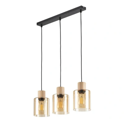 Image of Orson Bar Pendant Ceiling Light Black, Amber Glass 3xE27