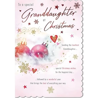 Image of Piccadilly Greetings Christmas Card Classic To a Special Granddaughter Baubles 9 x 6 inches