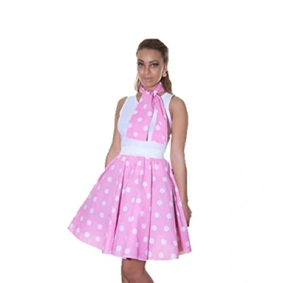 Image of Red,Black,Pink Polka Dot Skirt Ladies Fancy Dress Rock Roll 50s Womens Adult 1950s Costume (22 Inch) (Large/X Large, Pink White)