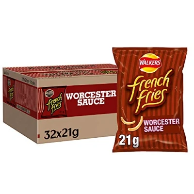Image of Walkers Crisps French Fries Worcester Sauce Snacks, 21g (Case of 32)