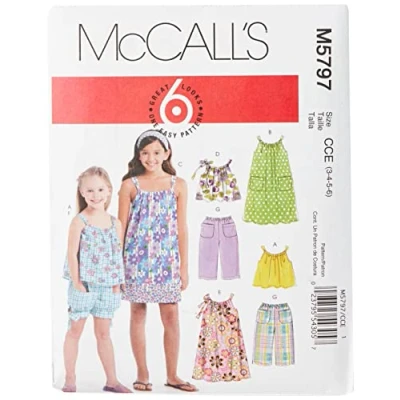 Image of McCall&#039;s Patterns M5797 Size CCE 3 4 5 6 Children&#039;s/ Girls&#039; Tops, Dresses, Shorts and Pants, Pack of 1, White