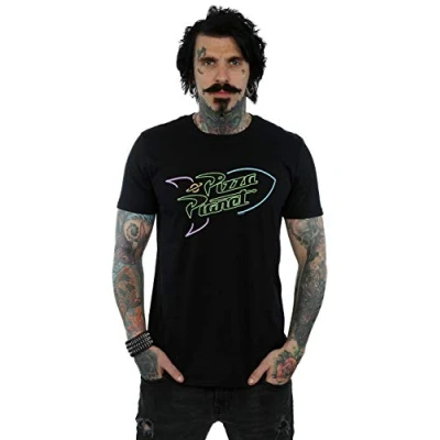 Image of Disney Mens Toy Story Neon Pizza Planet T Shirt (Black) Cotton Size 3XL