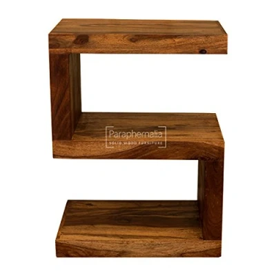 Image of Paraphernalia Gaya cube solid sheesham S shaped side table/display unit