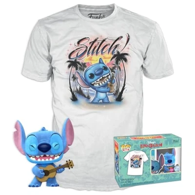 Image of Funko POP! &amp; Tee: Lilo Stitch Ukelele Flocked Large (L) T Shirt Clothes With Collectable Vinyl Figure Gift Idea Toys and Short Sleeve Top for Adults Unisex Men Women
