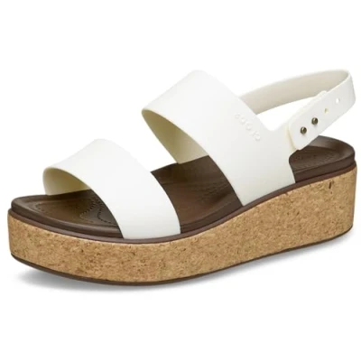 Image of Crocs Women&#039;s Brooklyn Cork Low Wedge Sandal, Chalk, 4 UK