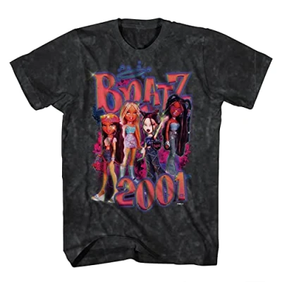 Image of Bratz Mens Original Dolls Shirt Yasmin, Cloe, Jade, and Sasha Tie Dye T Shirt, Black Wash, S