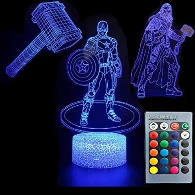 Image of ZYTC 3D Illusion Night Light Three Pattern 7 Color Change Decor Lamp Desk Table for Kids Children