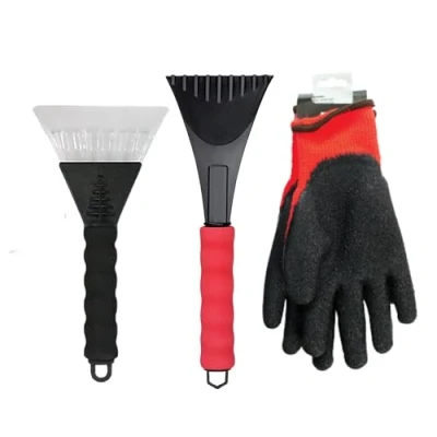 Image of 1X Soft Grip Ice Scraper &amp;1X Long Handle with Large Thermal Gloves Car for Windscreen, Window Scraper, and Winter Cold Weather Protection (Assorted colours)