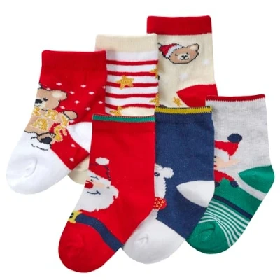 Image of Metzuyan 6 Pairs Baby Girls Boys Christmas Socks Novelty Santa Xmas Cotton Rich Red 0