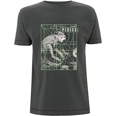Image of Pixies Men&#039;s Monkey Grid Charcoal T Shirt Dark Grey