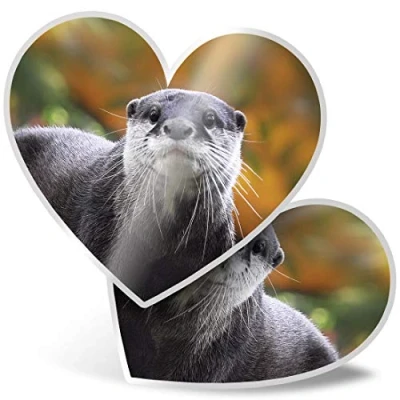 Image of 2 x Heart Stickers 7.5 cm Otter Wild Animal Nature Fun Decals for Laptops,Tablets,Luggage,Scrap Booking,Fridges, #12642