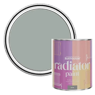 Image of Rust Oleum Grey Heat Resistant Radiator Paint in Satin Finish Pitch 750ml
