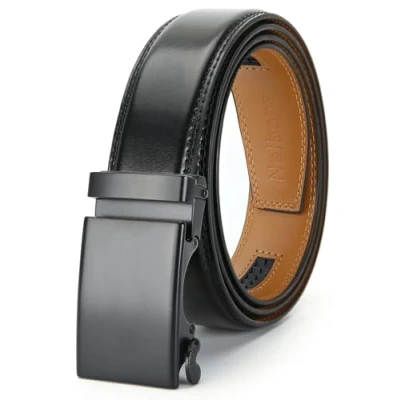 Image of Nelbons Men&#039;s Belt, Slide Ratchet Belt for Men with Genuine Leather 1 3/8,Trim to Fit (black A6, 130cm / 28 &quot; 44&quot; adjustable waist)