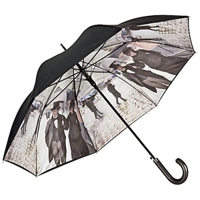 Image of VON LILIENFELD Automatic Umbrella Women Man Art Motif Gustave Caillebotte Rainy Paris Double Layer