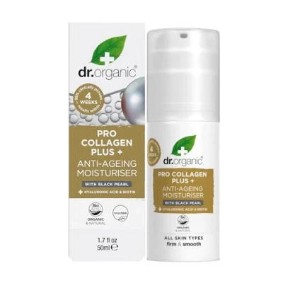 Image of Dr Organic Pro Collagen Plus Black Pearl, Hyaluronic Acid, Healthy Aging, Wrinkles, Dry &amp; Sensitive Skin , Natural, Vegetarian, Cruelty Free, Paraben SLS Recycled Recyclable, Organic, 50ml
