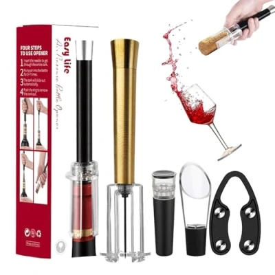 Image of MIRACLEW Wine Opener Air Pump Cork Remover Bottle Set, Miracle Pressure Efficient Corkscrew Opener, Simple Remover, Great for Lovers (Gold)