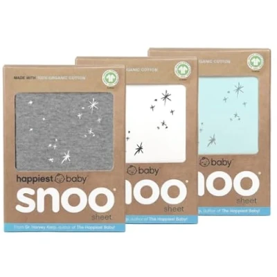 Image of Happiest Baby SNOO Bassinet Fitted Sheet 100% Organic Cotton Nursery Bedding Fits Sleeper Crib Mattress 3 Pack Bundle (White, Grey, Teal)