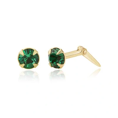 Image of 9ct yellow gold 3mm round emerald crystal Andralok stud earrings/Gift box