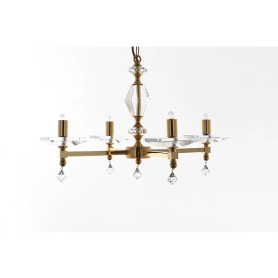 Image of Capri 4 Arm Optic Glass Pans Gold Chandelier