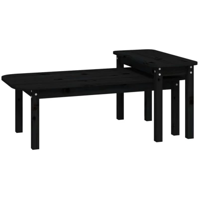 Image of vidaXL 2 Piece Coffee Table Set Black Solid Wood Pine