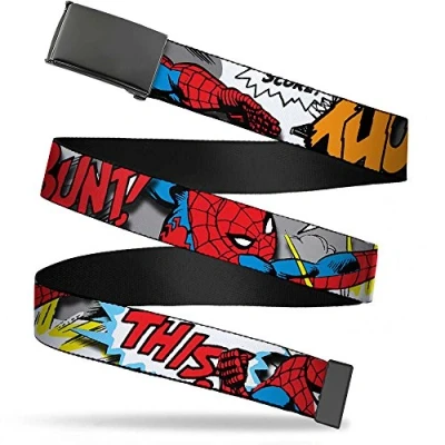 Image of Buckle down Boy&#039;s Web Spider man 1.25&quot; Belt, Multicolor, 1.25 Wide Fits up to 42 Pant Size UK