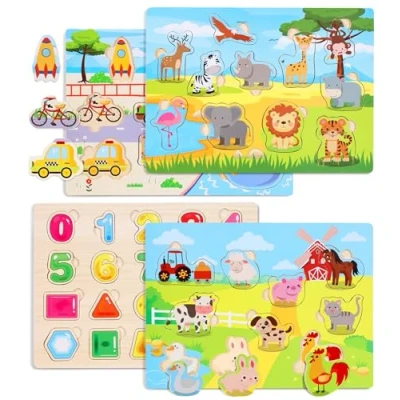 Image of Gontence Wooden Jigsaw Puzzles for Kids Toys 2 3 Year Old Boys Girls Montessori 1 Learning Educational Toddlers