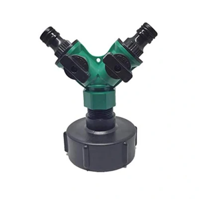 Image of 2 Way Garden Hose Splitter Dual Tap Connector Twin Outdoor Utility Water Flow Regulator Taps Distributor On/Off Valves with IBC S60X6 Tank Adaptor