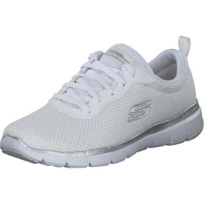Image of Skechers Women&#039;s Flex Appeal 3.0 First Insight Trainers, White Mesh Silver Trim, 5 UK