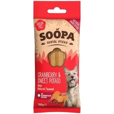 Image of Soopa Cranberry and Sweet Potato Dental Sticks Dog Treat, 100 g