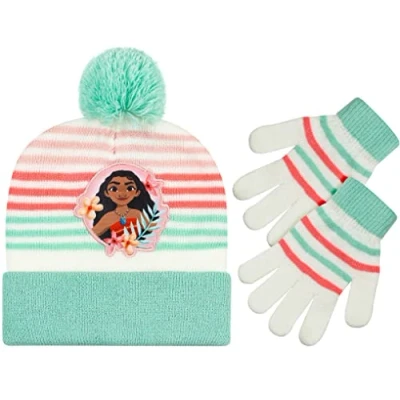 Image of Disney Moana Girls Beanie Winter Hat and Mittens Cold Weather Set, Age 2 4 7 Years, Multicolored, Years