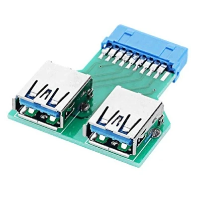 Image of Cablecc Dual USB 3.0 A Type Female to Motherboard 20/19 Pin Box Header Slot Adapter PCBA