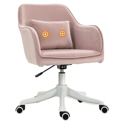 Image of Vinsetto Velvet Feel Office Chair with Rechargeable Electric Vibration Massage Lumbar Pillow, Wheels, Pink